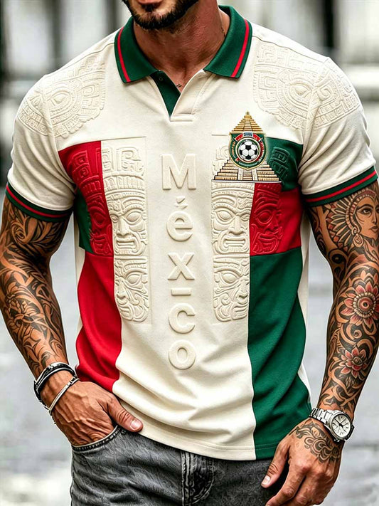 Men's Mexican Football Print Commemorative Polo Shirt