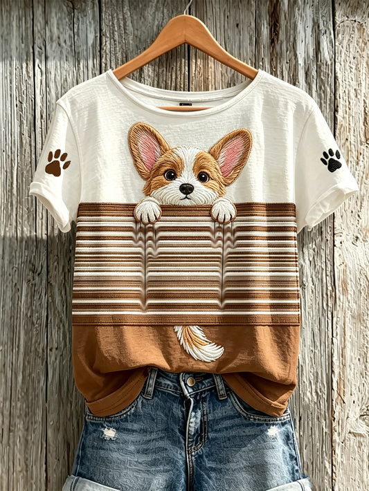 Women's cute dog pattern printed casual short-sleeve T-shirt