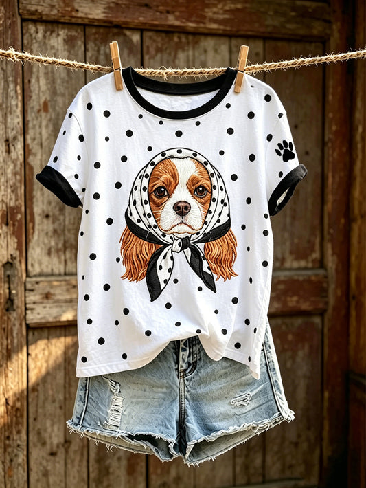 Women's cute dog pattern printed casual short-sleeve T-shirt