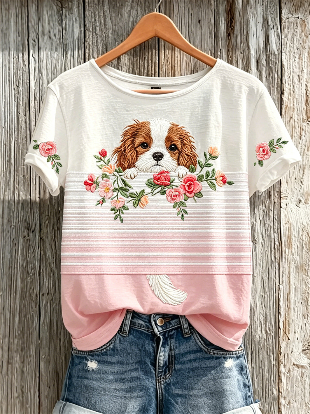 Women's cute dog pattern printed casual short-sleeve T-shirt