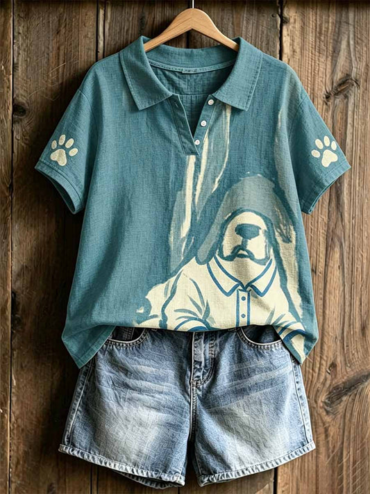 Women's Fashion Dog Art Print Polo Shirt