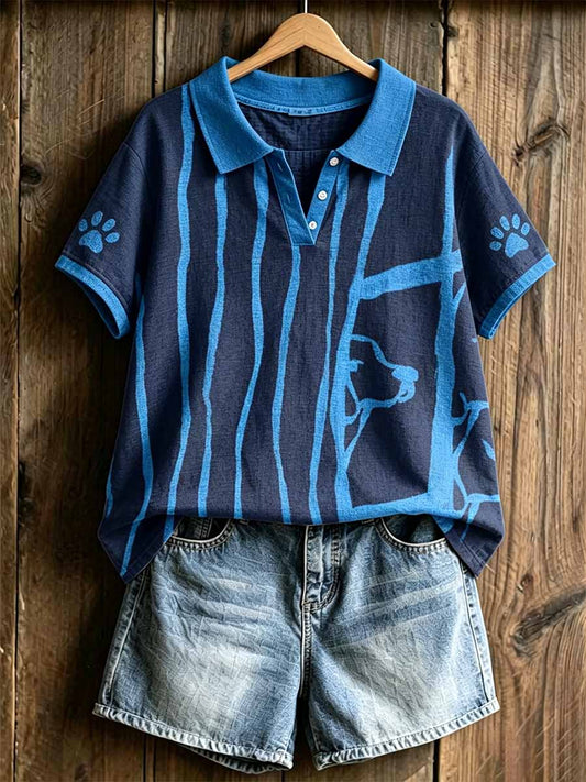 Women's Fashion Dog Art Print Polo Shirt
