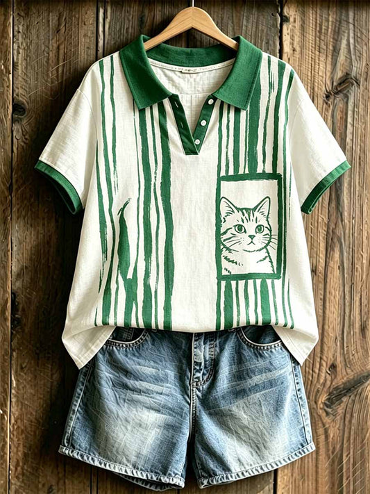 Women's Fashion Cat  Art Print Polo Shirt