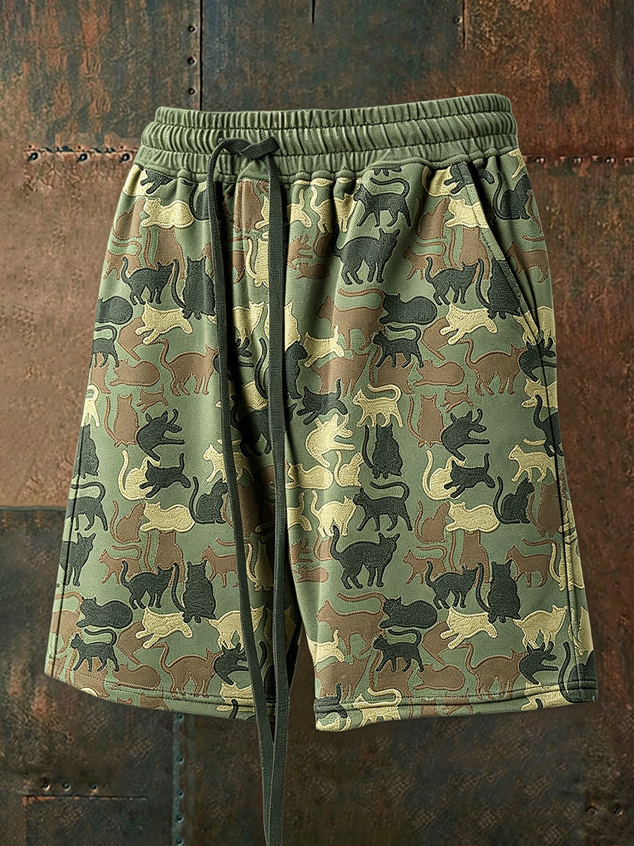 Men's Funny Camouflage Cat Drawstring Shorts