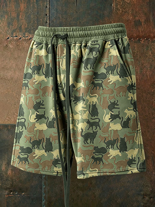 Men's Funny Camouflage Cat Drawstring Shorts