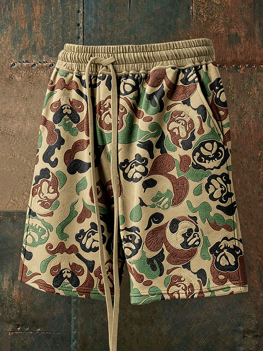 Men's Funny Camouflage Dog Drawstring Shorts