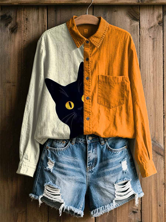 Women's Fashion Cat Art Print Shirt