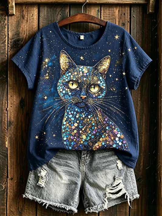 Women's Modern Graffiti Style Cat Print T-Shirt