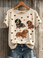 Women's Lovely Dachshund Dogs Hearts Pattern Print short-sleeved T-shirt