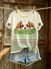 Women's cute dog pattern printed casual short-sleeve T-shirt