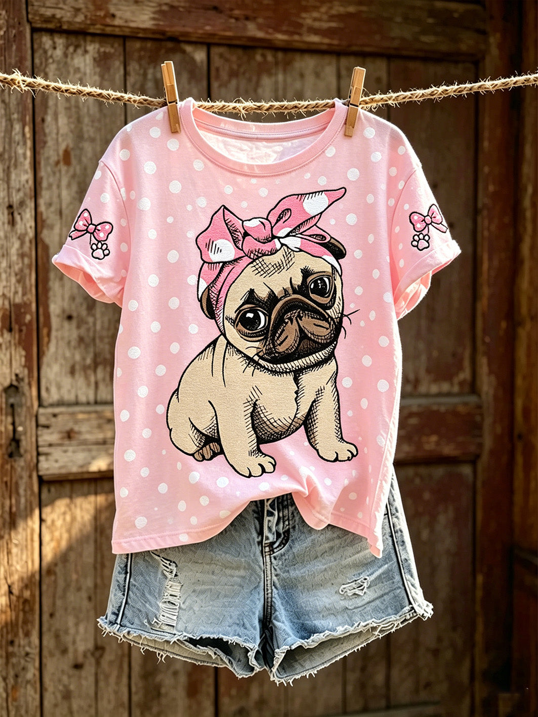 Women's cute dog pattern printed casual short-sleeve T-shirt