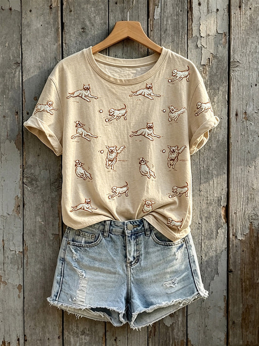 Women's Dog With Ball Art Print Short-sleeved T-shirt