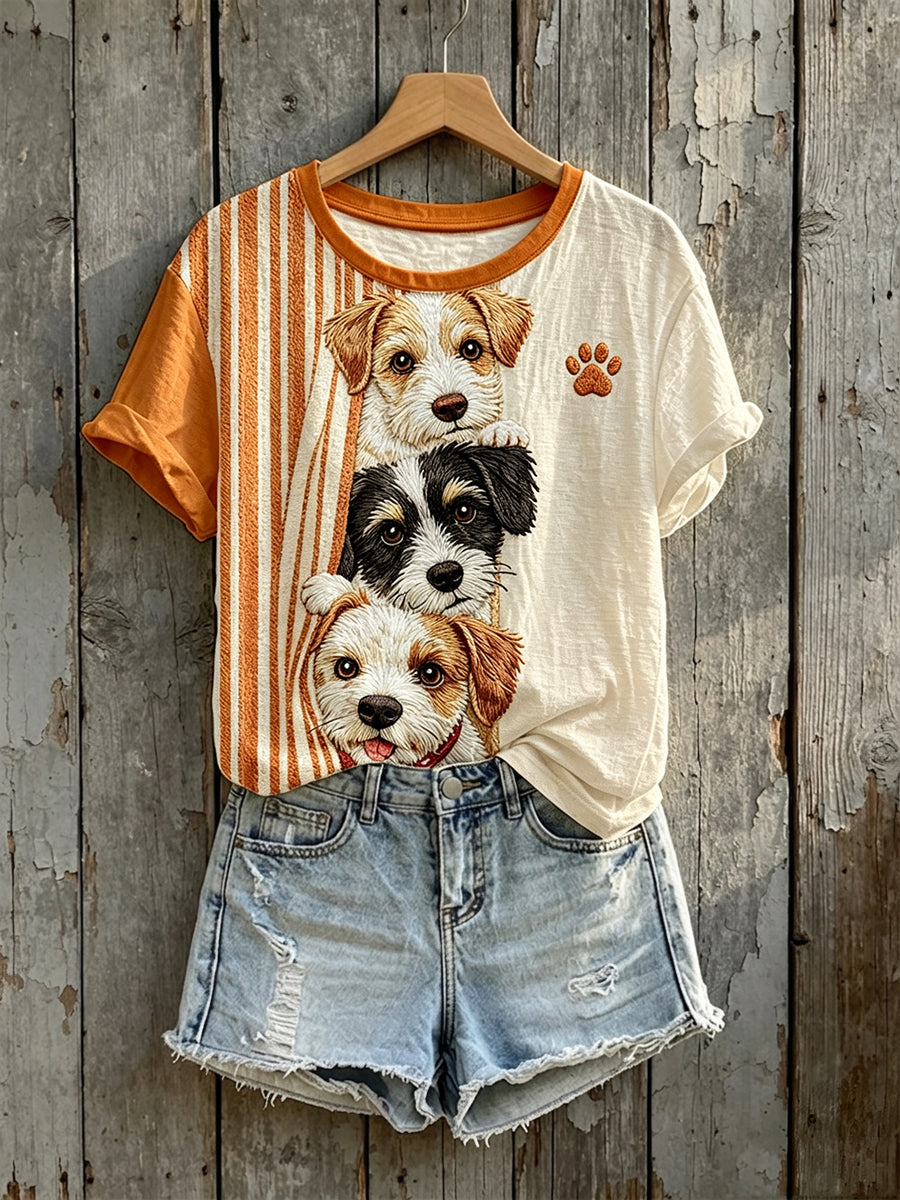 Women's Lovely Dogs  Peeking Print Short-sleeved T-shirt