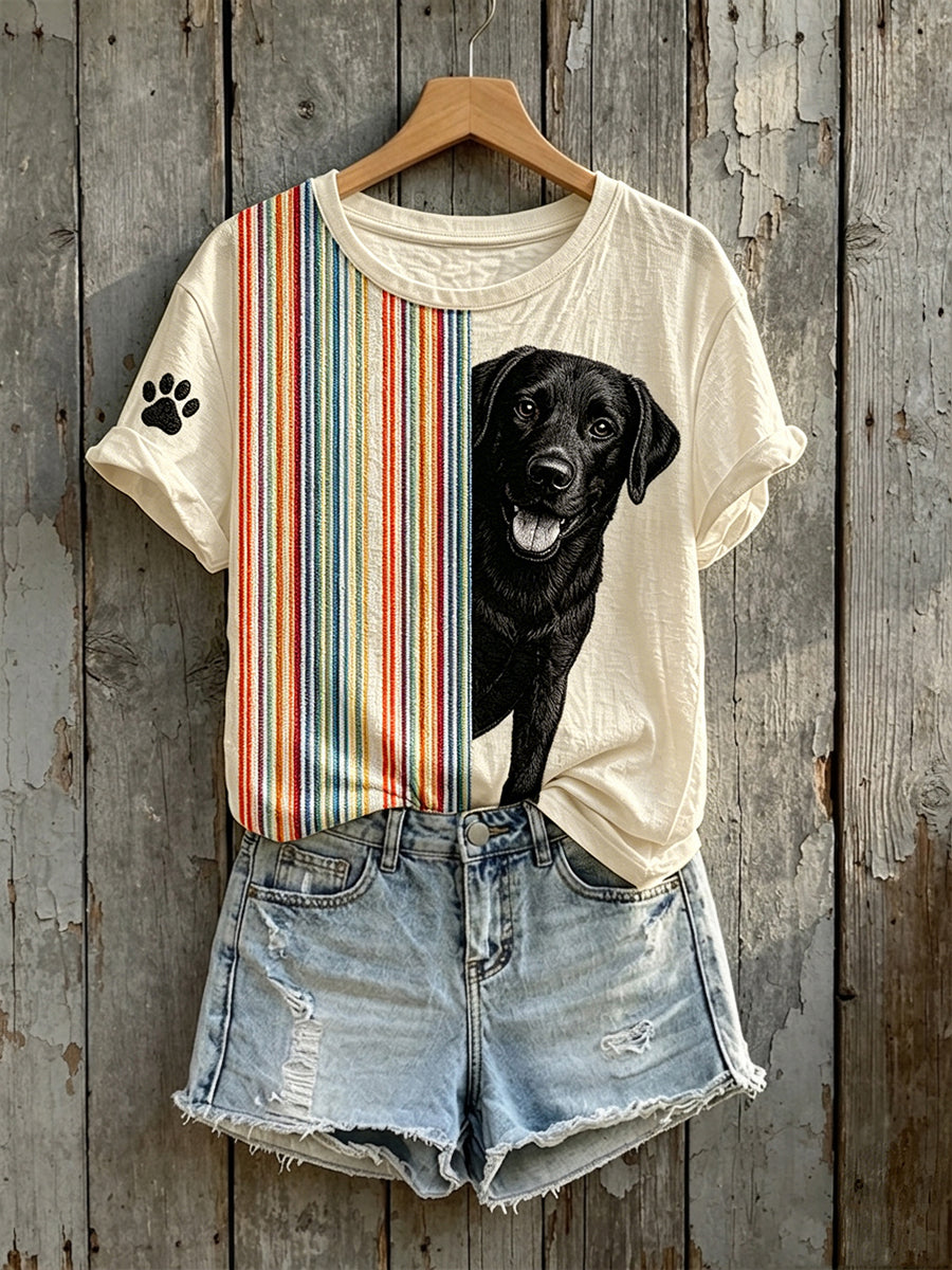Women's Black Labrador Peeking Print Short-sleeved T-shirt