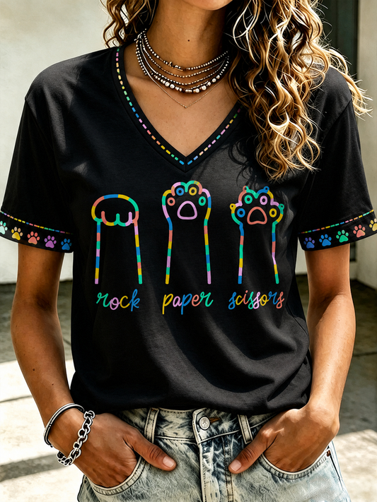 Women's Cat Printed short-sleeved T-shirt