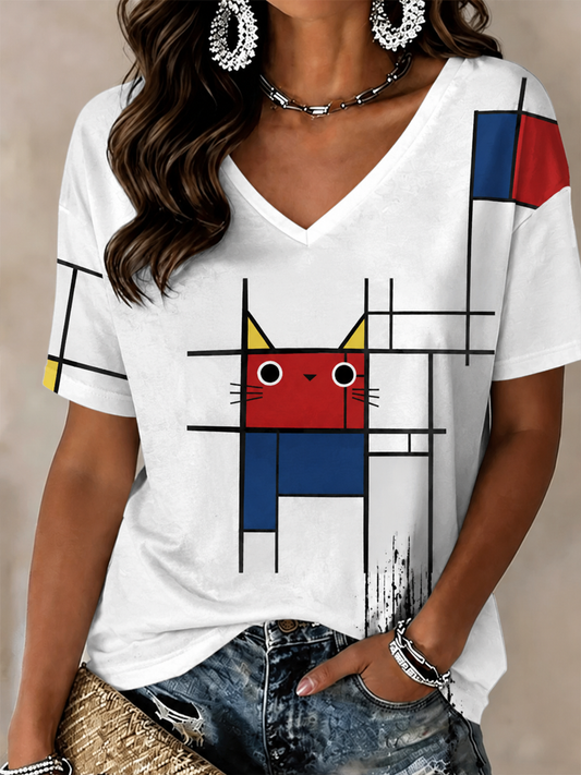 Women's Cat Printed short-sleeved T-shirt