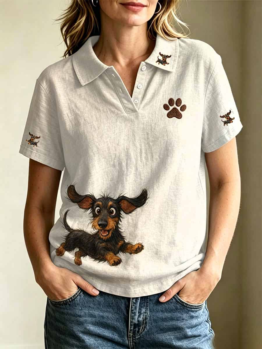Women's Fashion Dog Print Art Polo Shirt