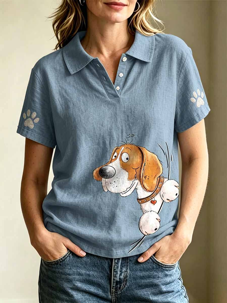 Women's Fashion Dog Print Art Polo Shirt