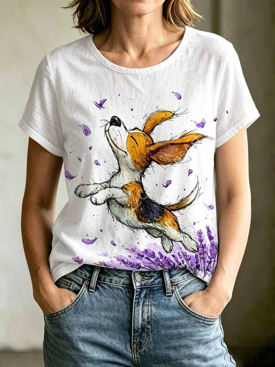 Women's Cute Dog Print T-Shirt