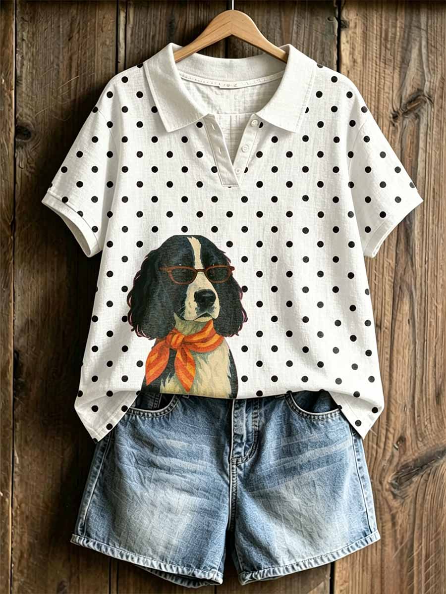 Women's Fashion Dog Print Art Polo Shirt