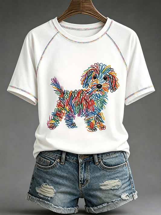 Women's Dog Art Print Casual T-Shirt