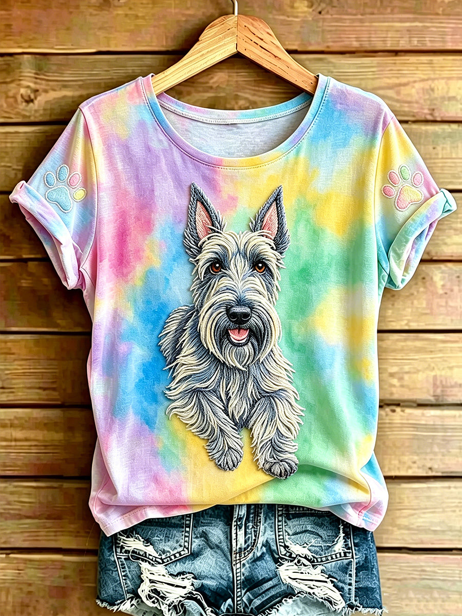 Women's Animal Dog Printed Vintage Fashion Loose Short Sleeve T-Shirt