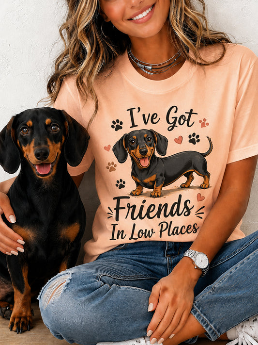 Women's Funny I've Got Friends In Low Places Print Gift For Pet Lovers Casual Tee
