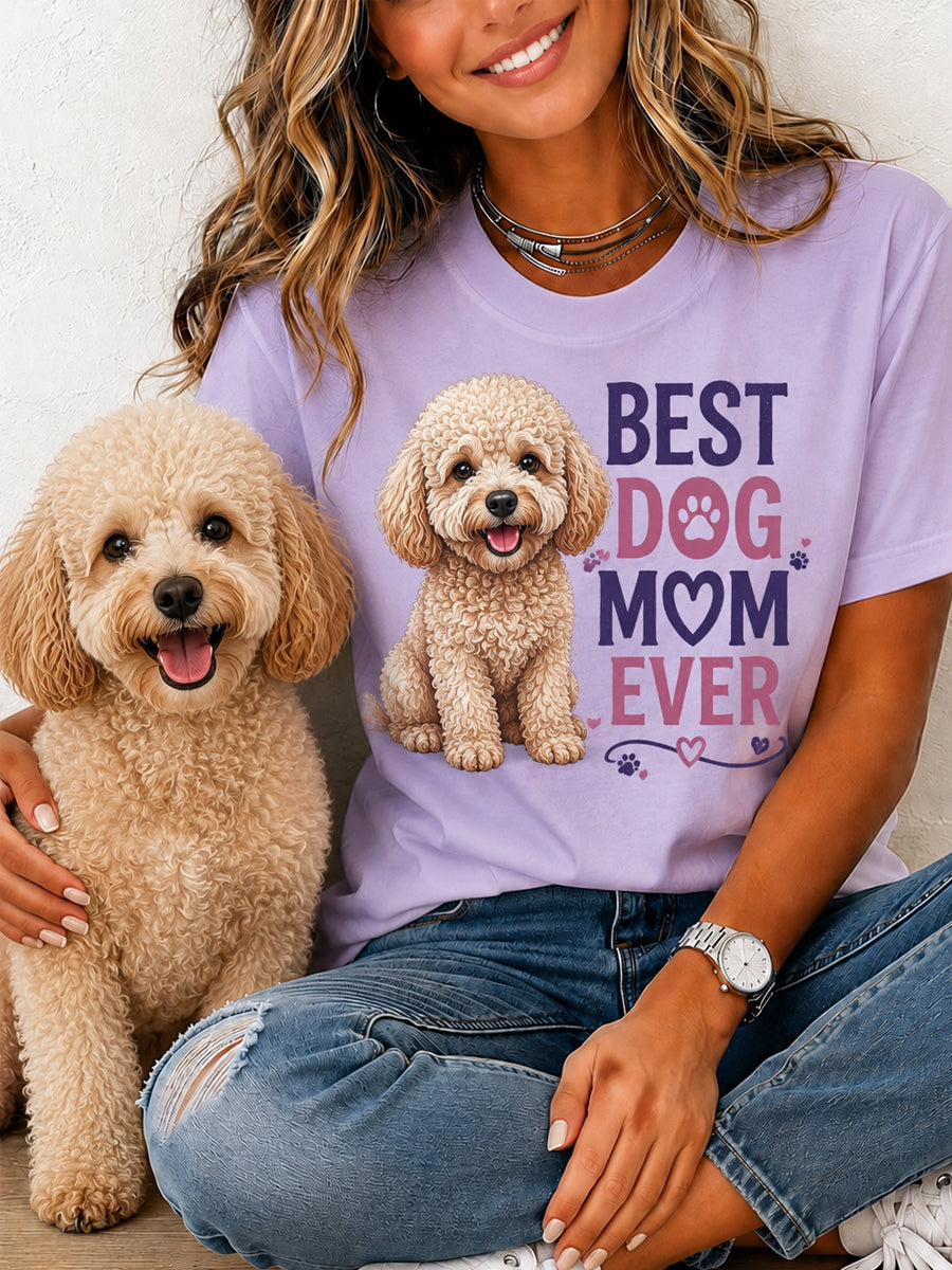 Women's Funny Best Dog Mom Ever Print Gift For Pet Lovers Casual Tee