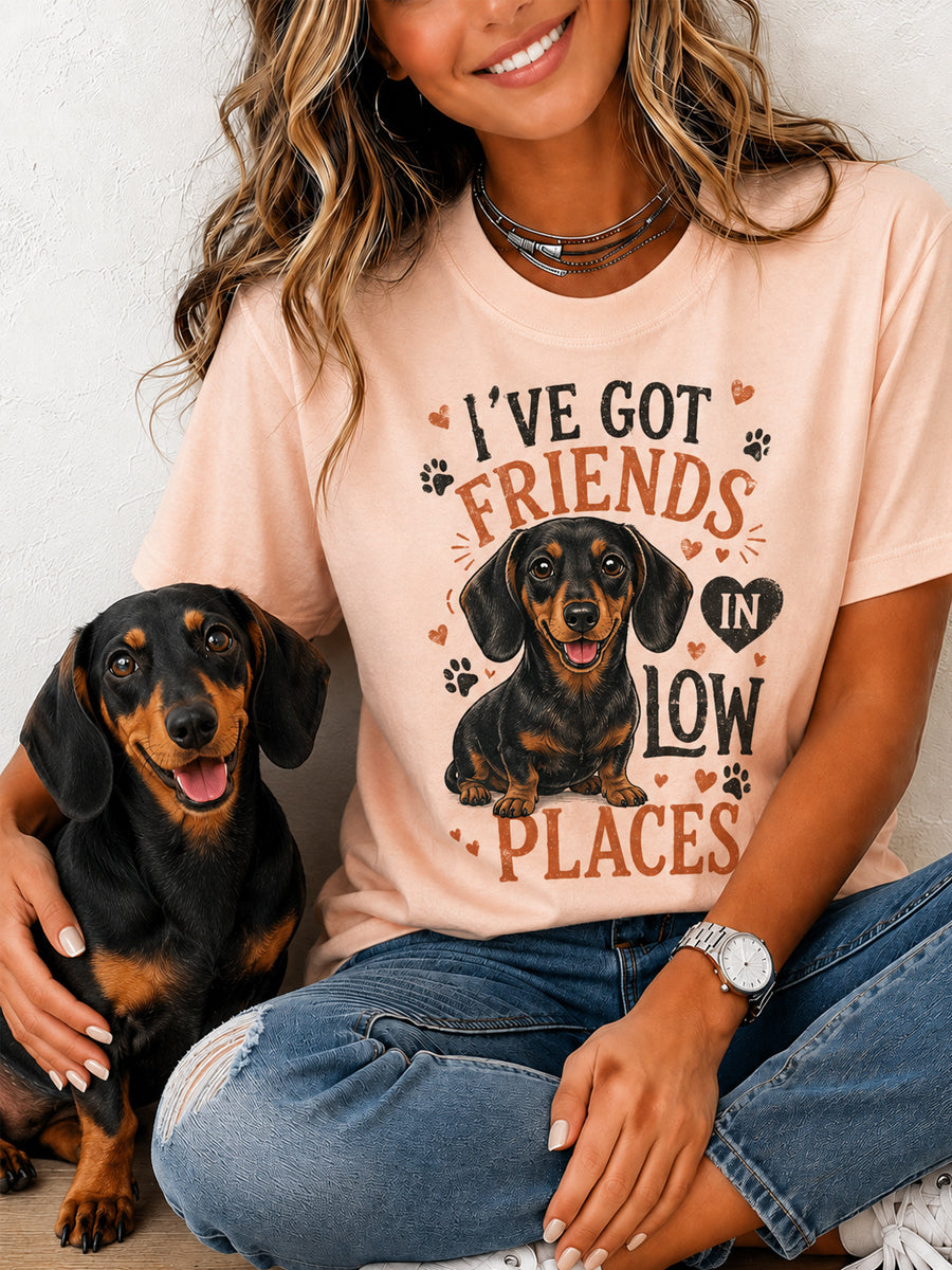 Women's Funny I've Got Friends In Low Places Dog Print Gift For Pet Lovers Casual Tee