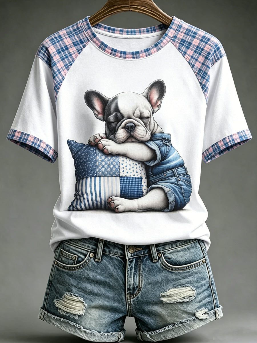 Women's Animal Cute Dogs Printed Vintage Fashion Loose Short Sleeve T-Shirt