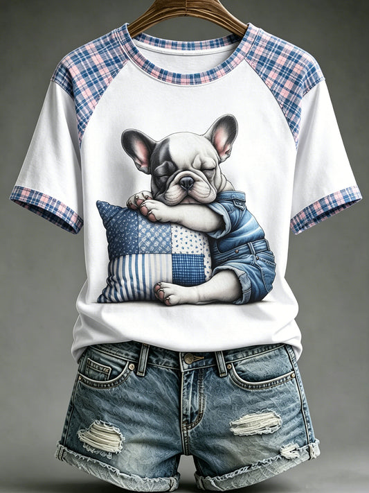 Women's Animal Cute Dogs Printed Vintage Fashion Loose Short Sleeve T-Shirt