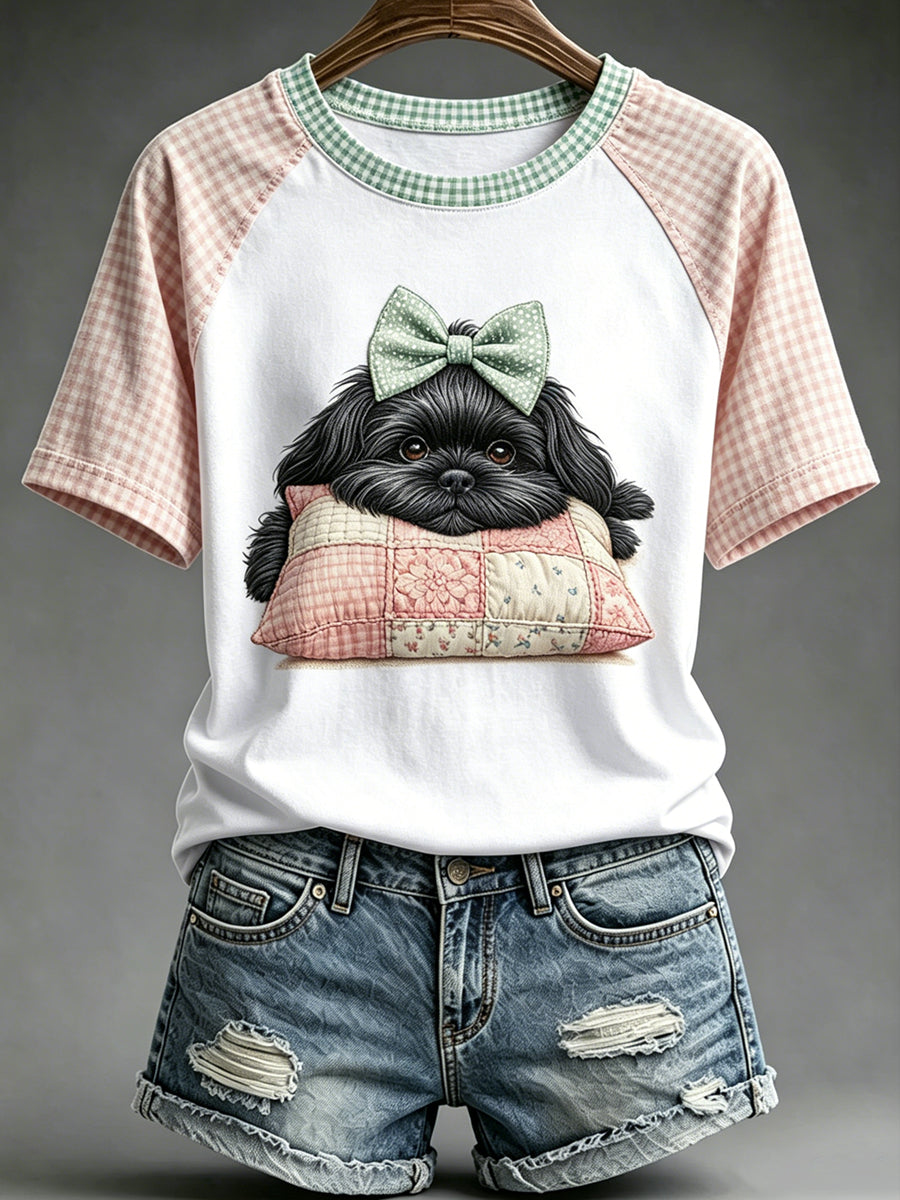 Women's Animal Cute Dogs Printed Vintage Fashion Loose Short Sleeve T-Shirt