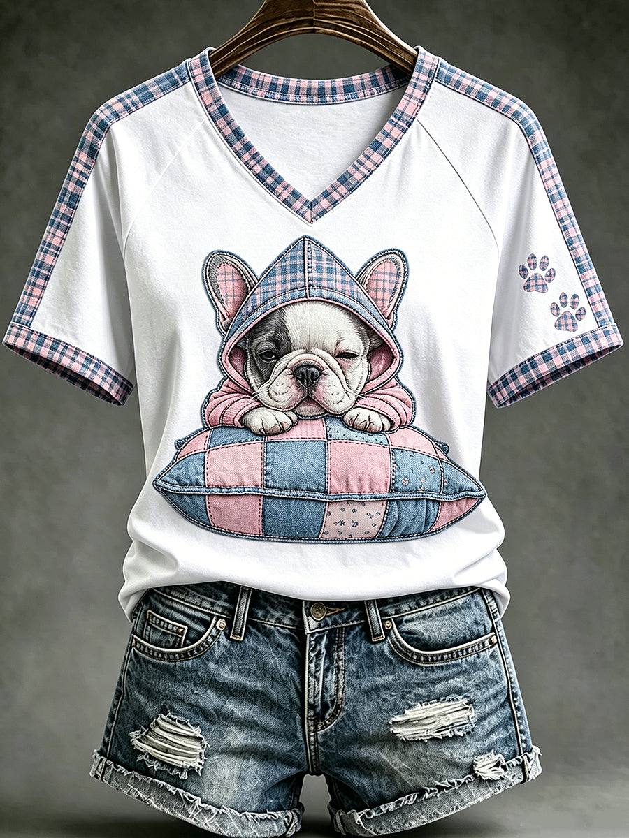 Women's Animal Cute Dogs Printed Vintage Fashion Loose Short Sleeve T-Shirt