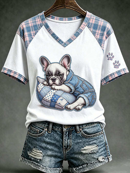 Women's Animal Cute Dogs Printed Vintage Fashion Loose Short Sleeve T-Shirt
