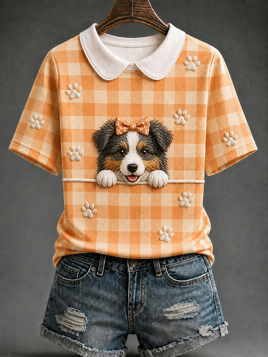 Women's Sheepdog Plaid Print Casual T-Shirt