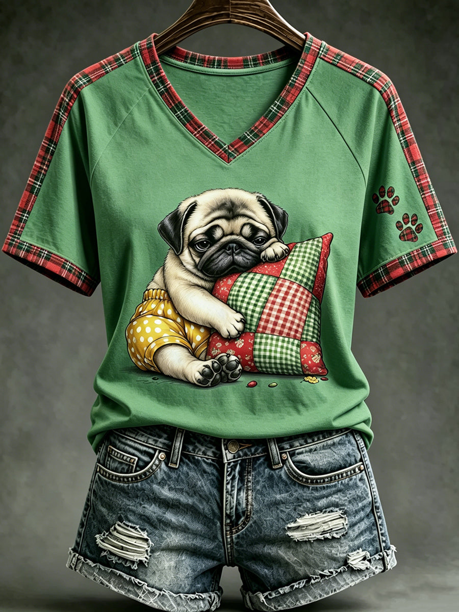 Women's Animal Cute Dogs Printed Vintage Fashion Loose Short Sleeve T-Shirt