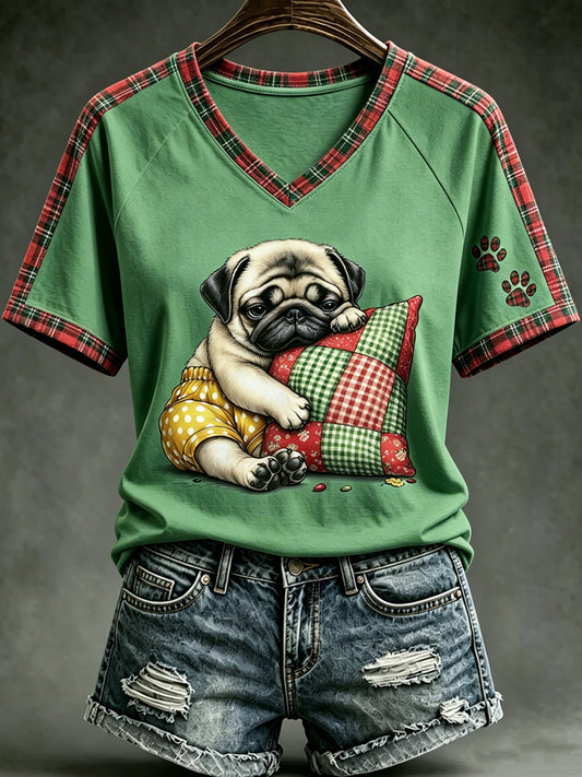 Women's Animal Cute Dogs Printed Vintage Fashion Loose Short Sleeve T-Shirt