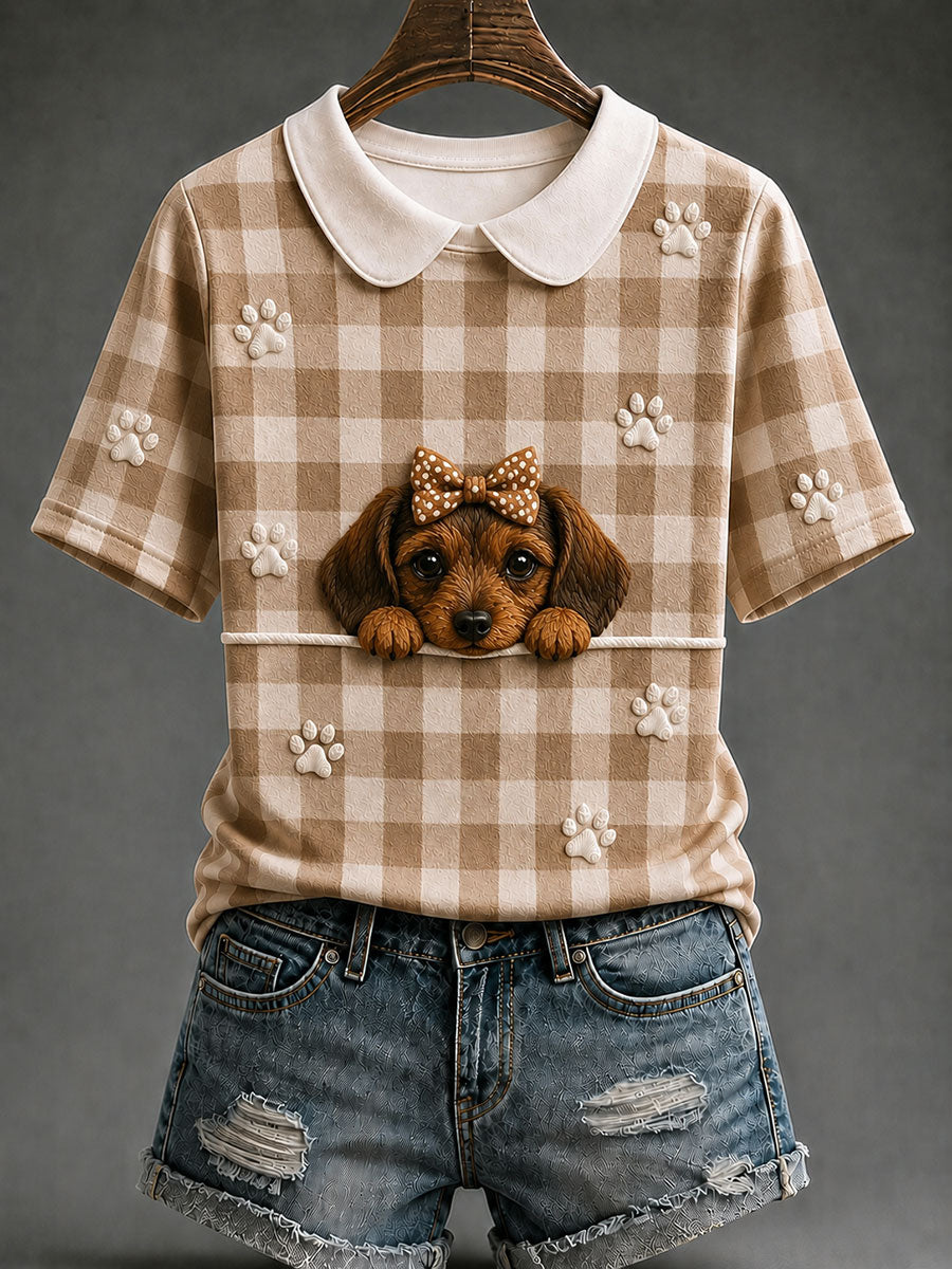 Women's Dachshund Plaid Print Casual T-Shirt