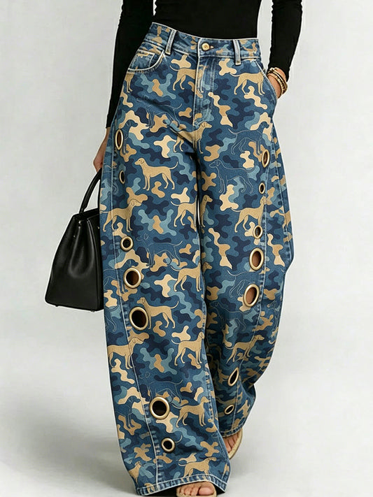 Women's Animal Art Print Wide-Leg Trousers