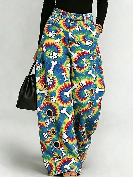Women's Animal Art Print Wide-Leg Trousers