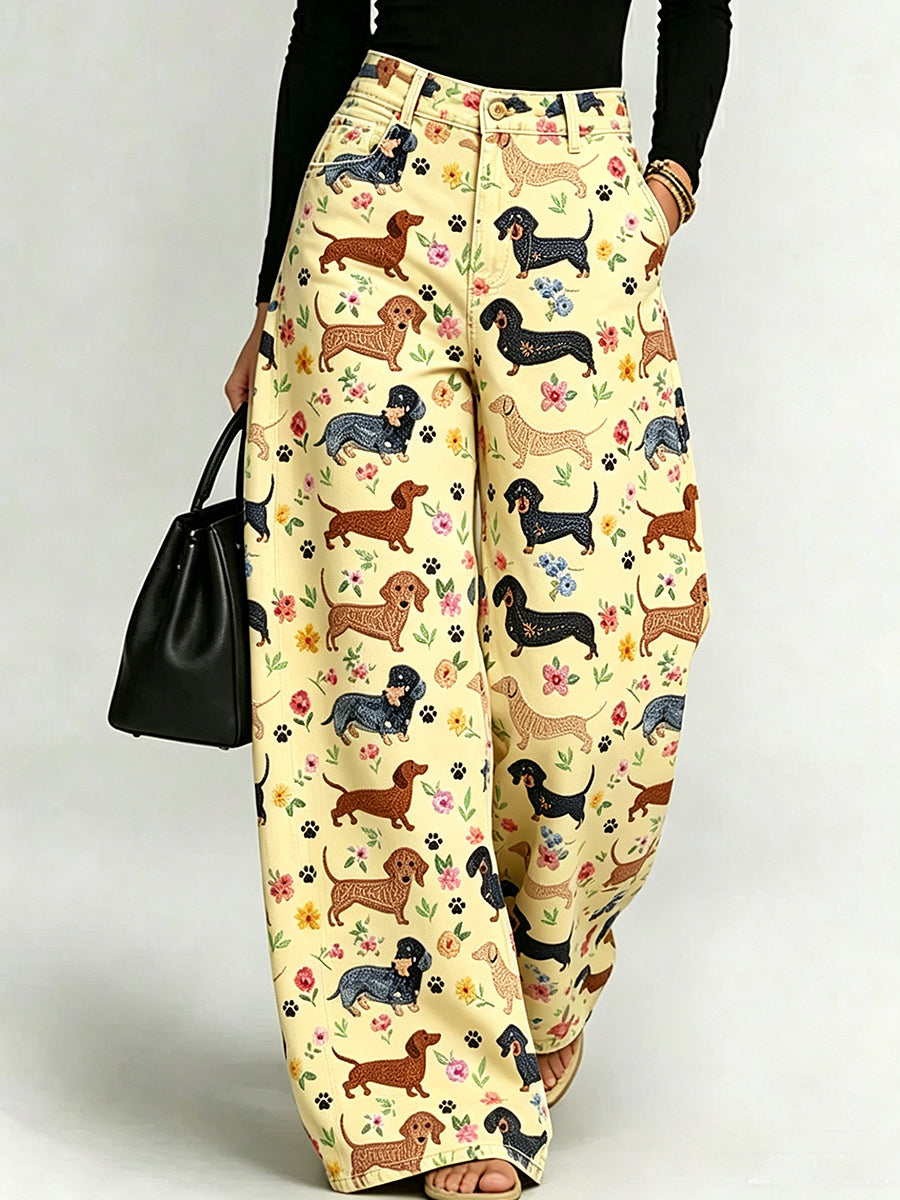 Women's Animal Art Print Wide-Leg Trousers