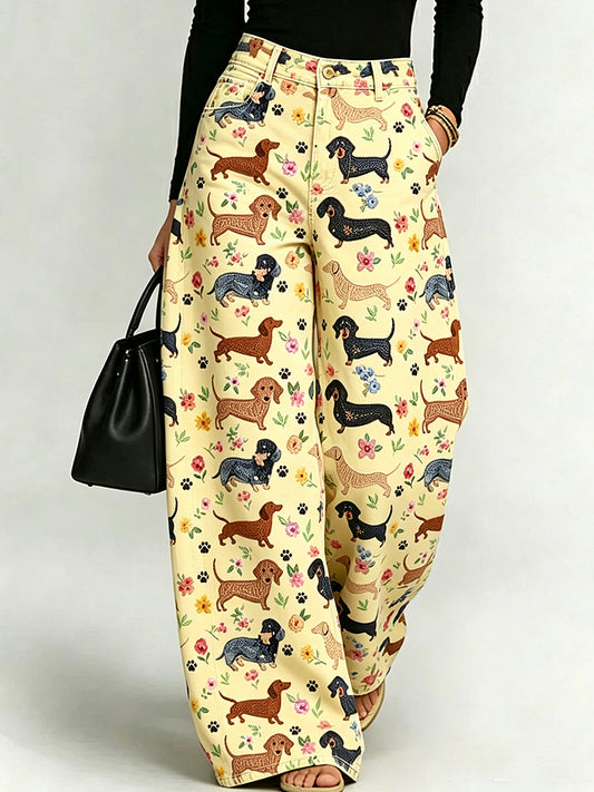Women's Animal Art Print Wide-Leg Trousers