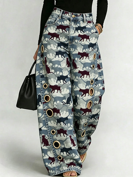 Women's Animal Art Print Wide-Leg Trousers
