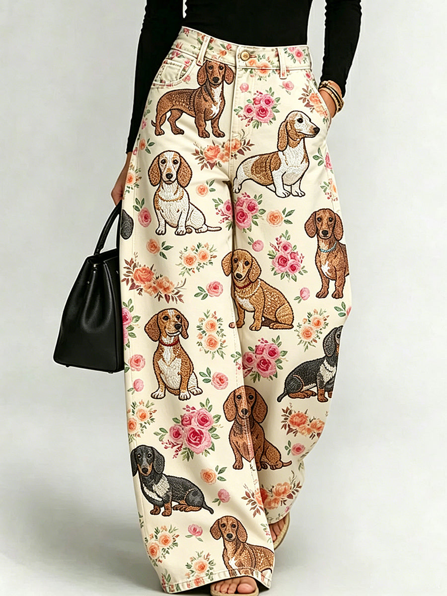 Women's Animal Art Print Wide-Leg Trousers