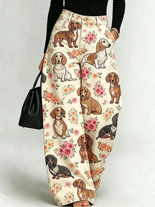 Women's Animal Art Print Wide-Leg Trousers