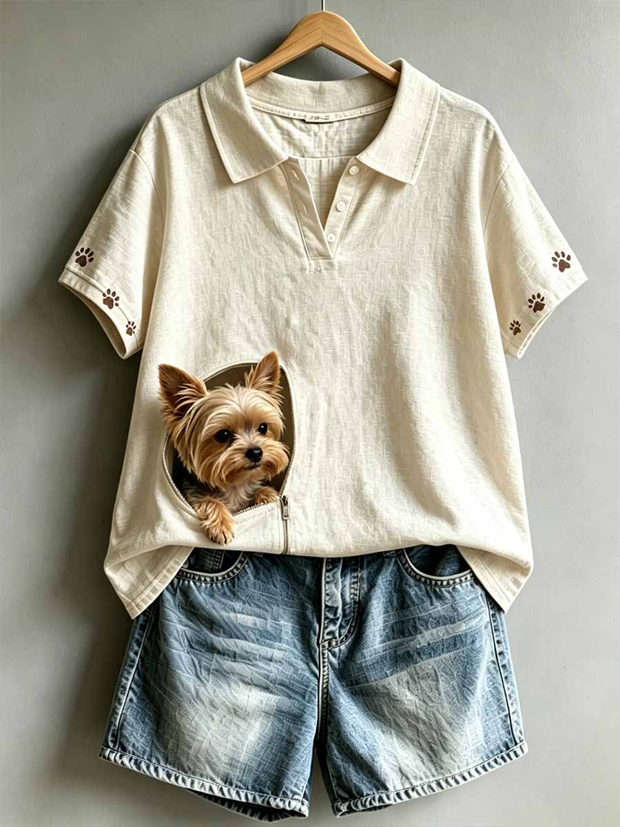 Women's Vintage Cute Dog Pattern Printed Polo Shirt