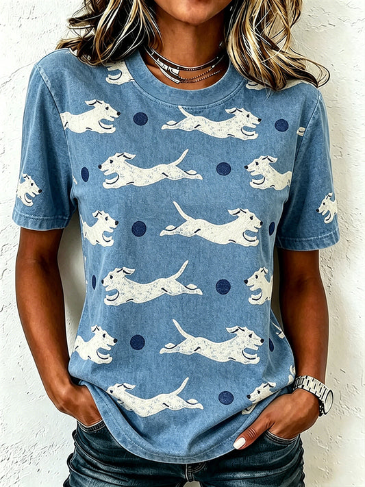 Women's Cute Dachshund Dogs Print Short-sleeved T-shirt
