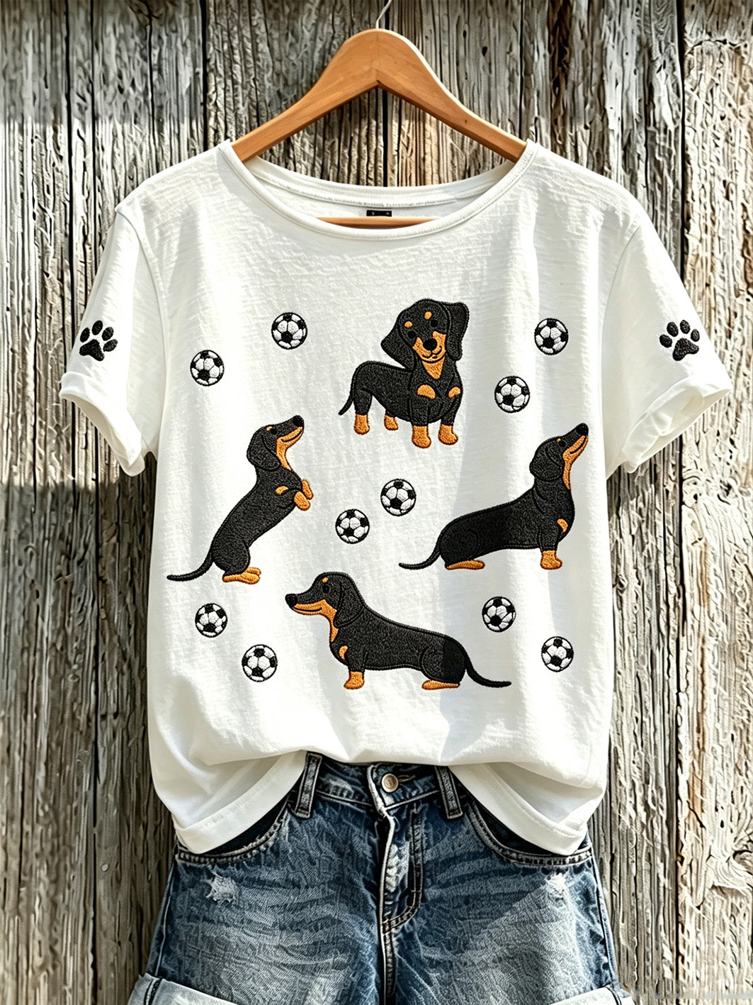 Women's cute dog pattern printed casual short-sleeve T-shirt