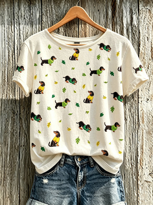 Women's cute dog pattern printed casual short-sleeve T-shirt