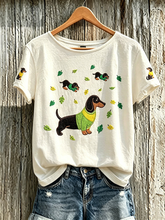 Women's cute dog pattern printed casual short-sleeve T-shirt